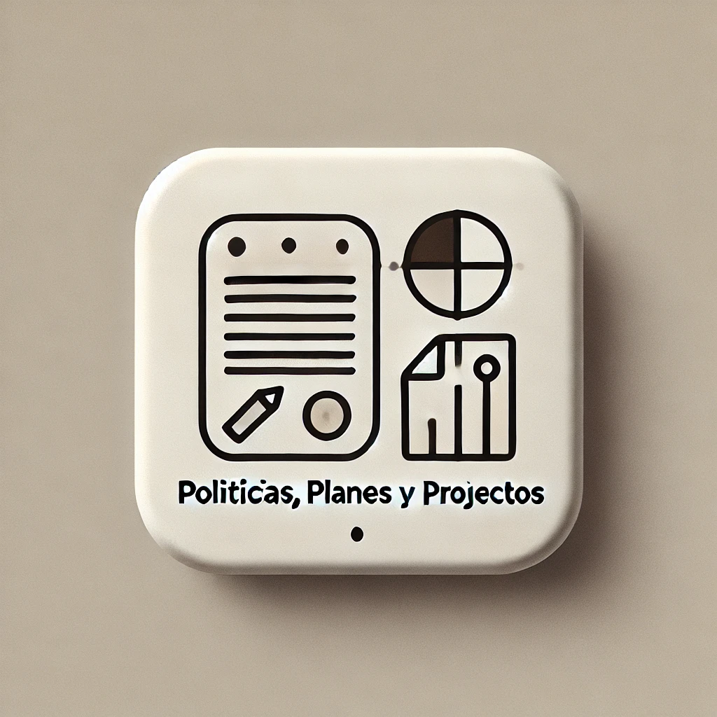 DALL·E 2024-08-26 13.32.51 – A minimalist square image design for a button with the title ‘Políticas, planes y proyectos’. The design sh